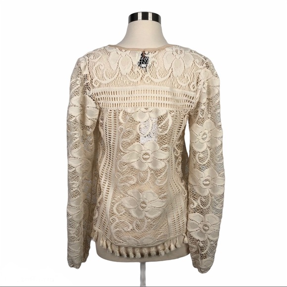 MISA Ivory Cream Lace Boho Pheasant Tassel Blouse Top - Picture 2 of 6
